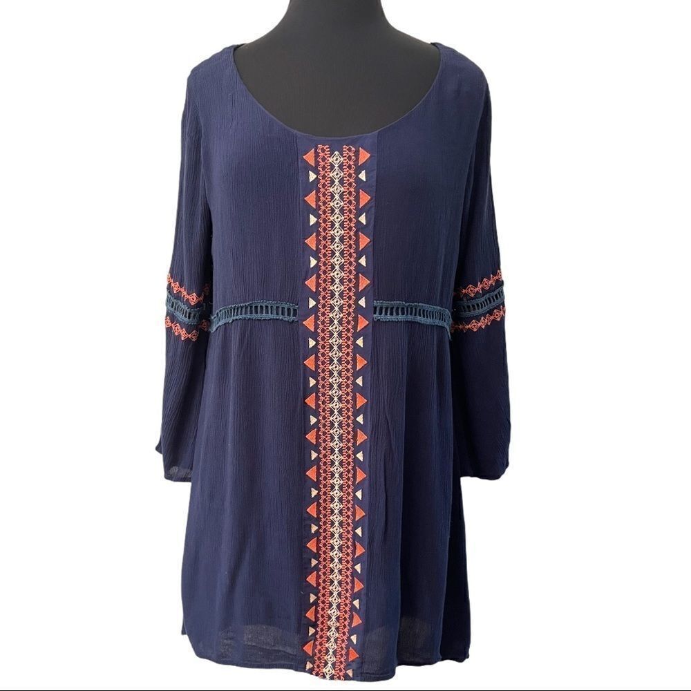 Miss Me Navy Embroidered Dress Sz M
